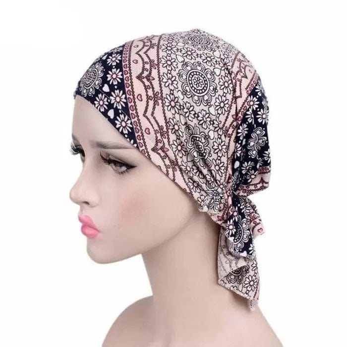 Foulard Turban Bleu Et Rose