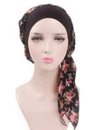 Foulard Turban Coton Couleur Noir Et Motif Fleuri