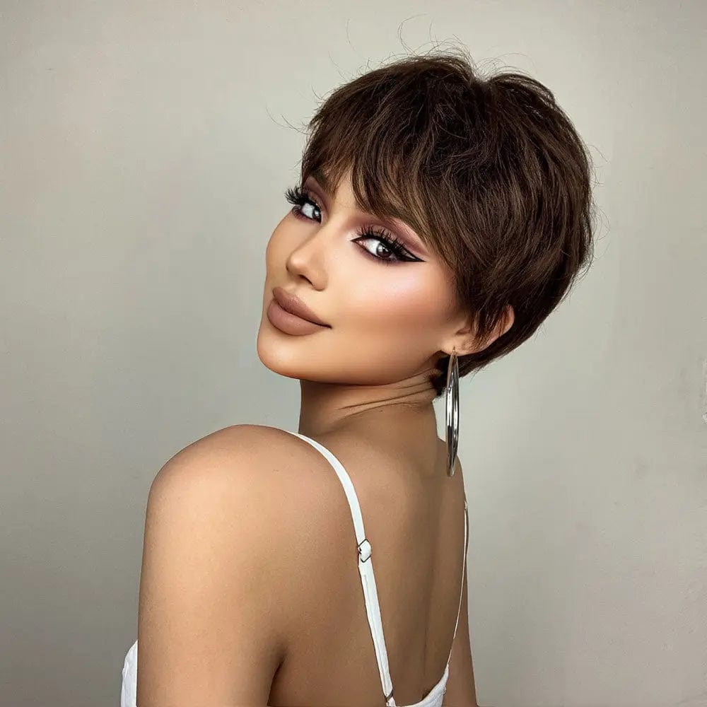 Perruque Naturelle Brune Courte - Xaviera