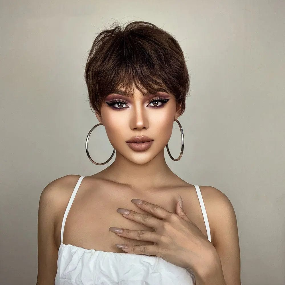 Perruque Naturelle Brune Courte - Xaviera