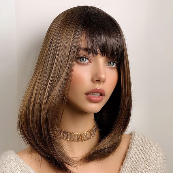 Perruque Synthétique Brune Carré Long - Lysandra