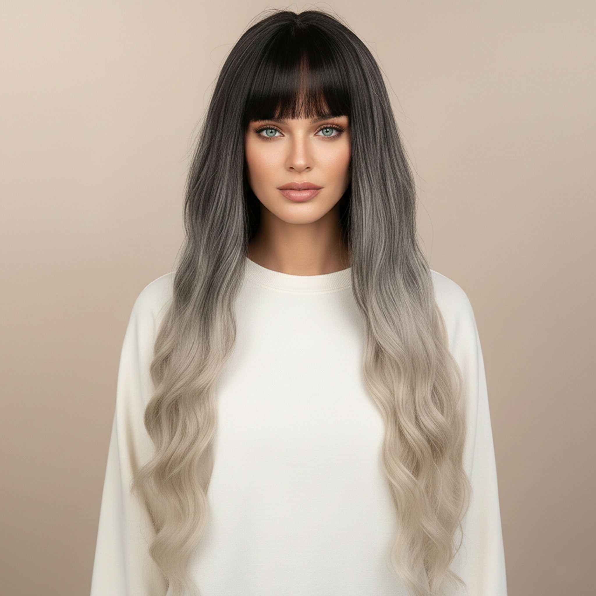 Perruque Synthétique Brune Longue & Ombré blond - Olivia