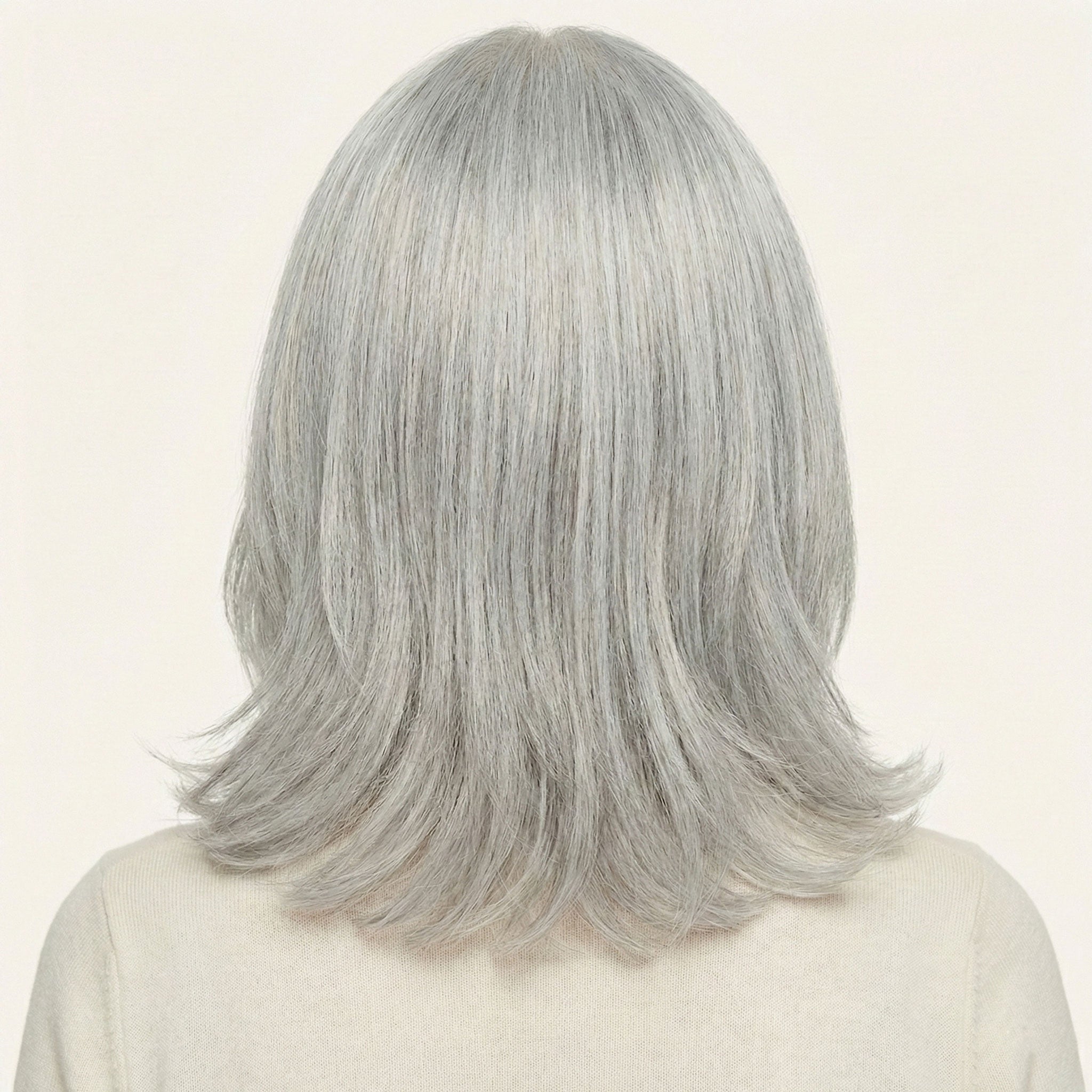 Perruque Synthétique Grise Mi-Longue - Inès - dos