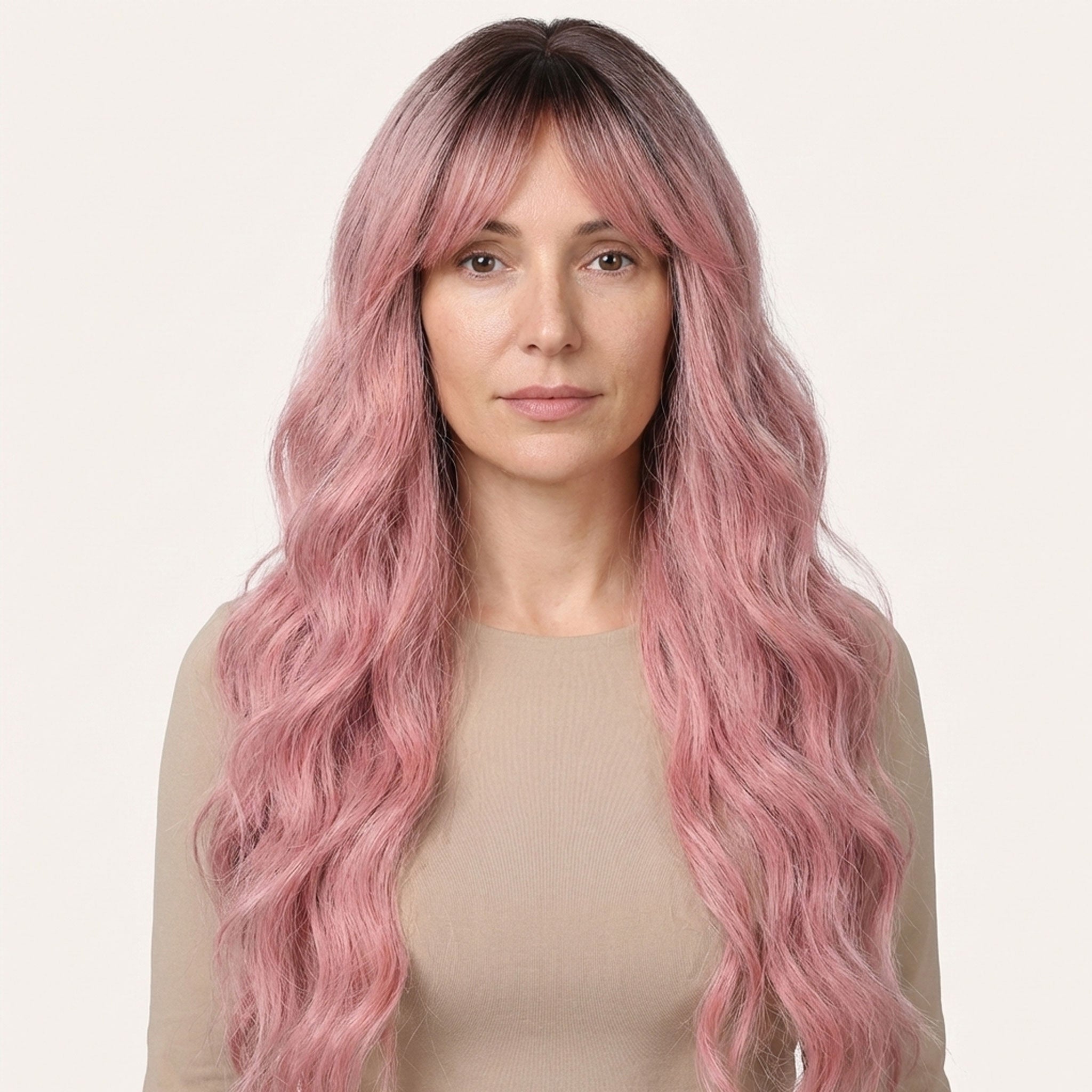 Perruque Synthétique Rose Bouclée Longue - Éliane