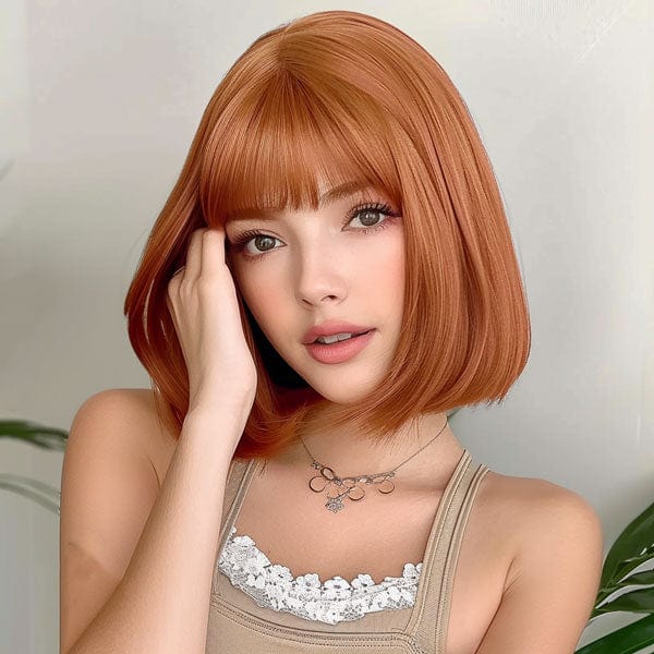 Perruque Synthétique Rousse A Frange Mi-Longue - Léonore