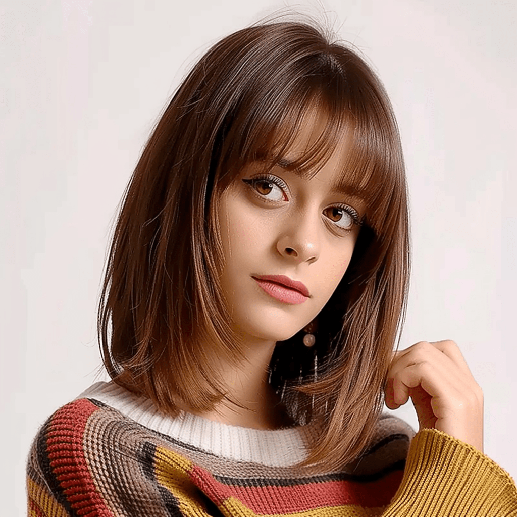 Perruque Synthétique Brune Carré Mi-Long - Justine