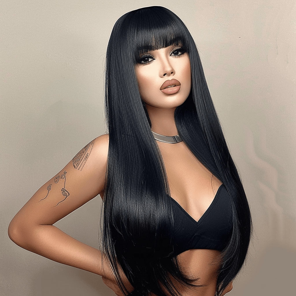 Perruque Synthétique Noire Longue - Émilie