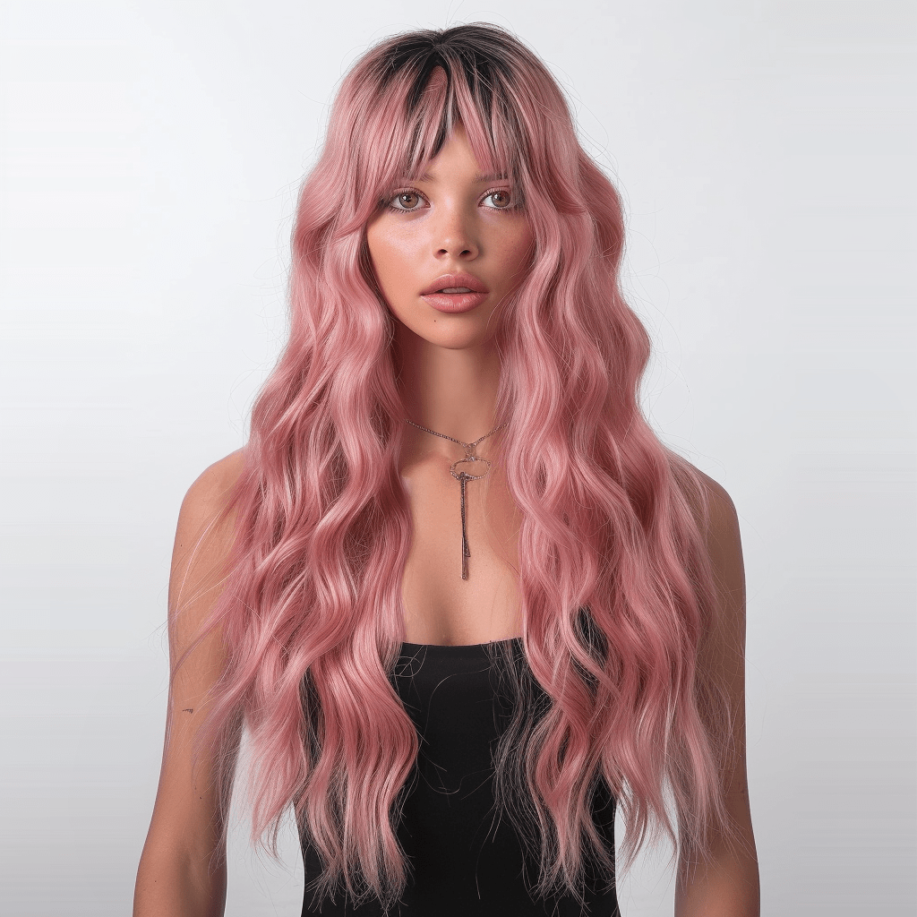 Perruque Synthétique Rose Bouclée Longue - Éliane