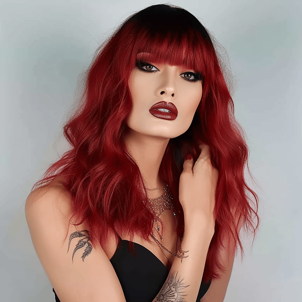 Perruque Synthétique Rouge Mi-Longue - Lina