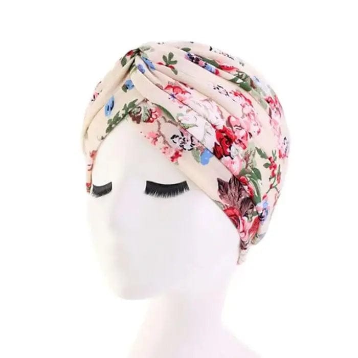Turban Beige Et Motif Fleuri
