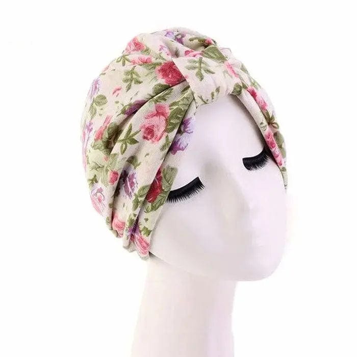 Turban Beige motif fleur