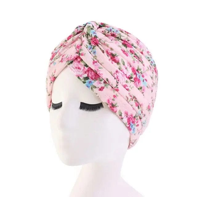 Turban Coton Couleur Rose Motif Fleuri