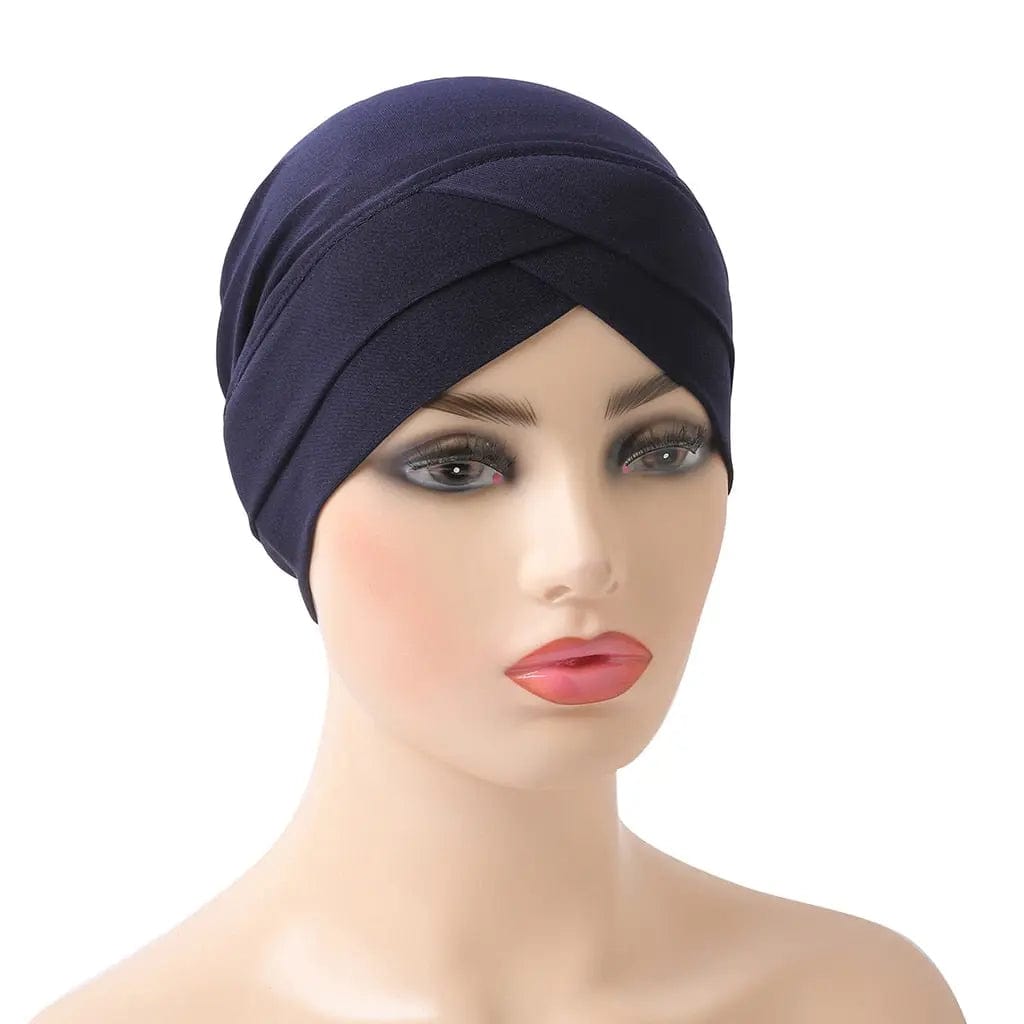 Turban Croisé En Lin Bleu Marine