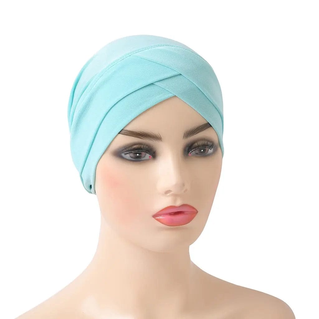 Turban Croisé En Lin Bleu
