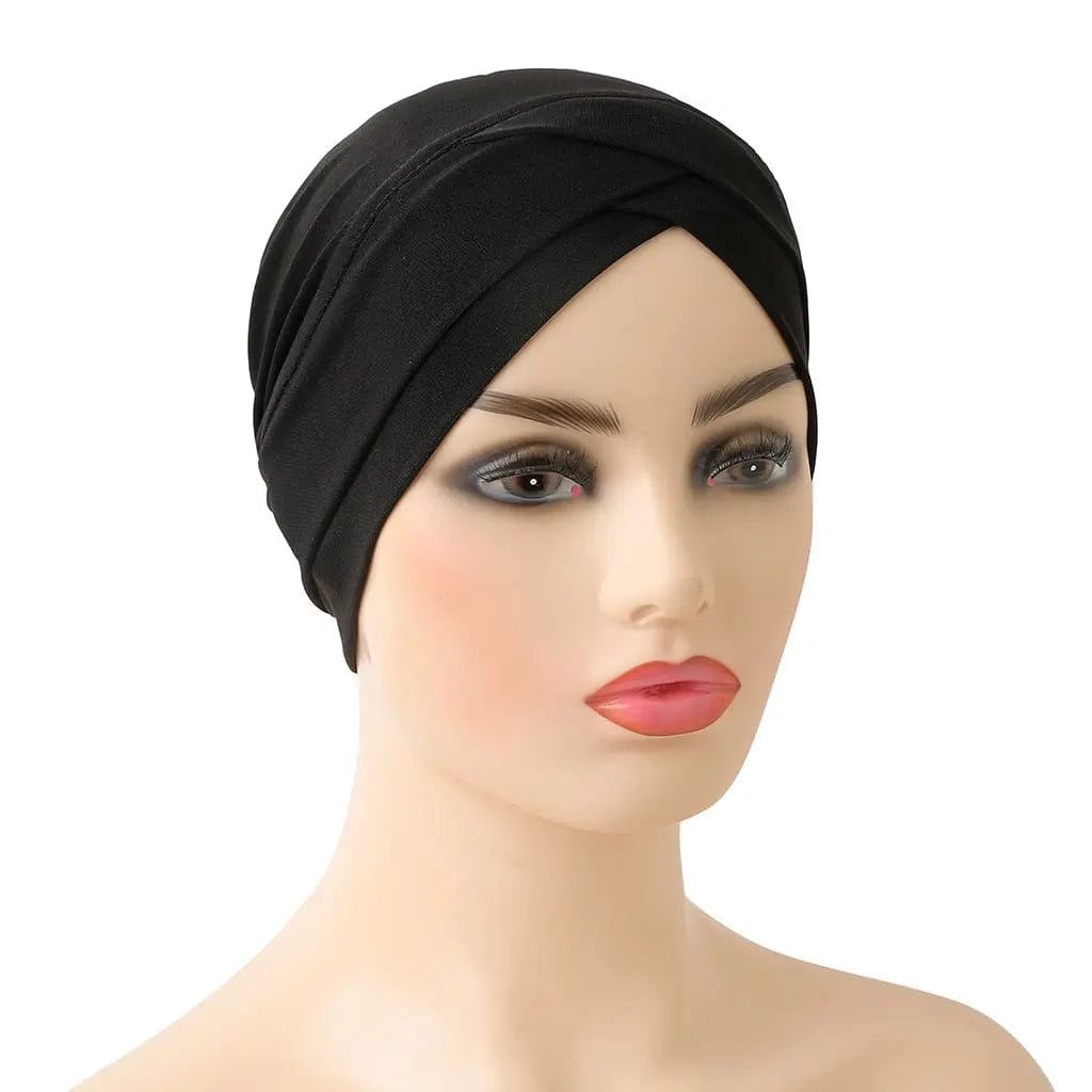 Turban Croisé En Lin Noir