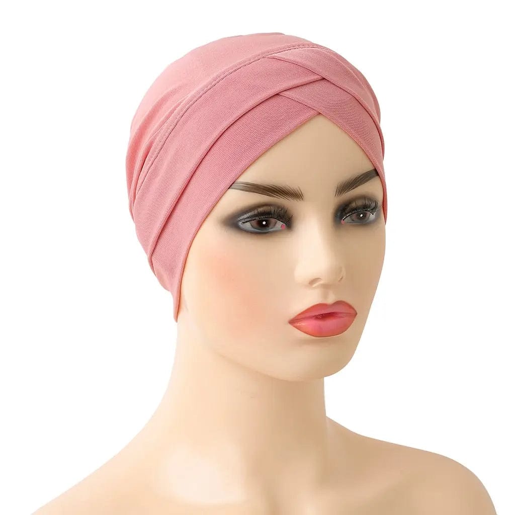 Turban Croisé En Lin Rose