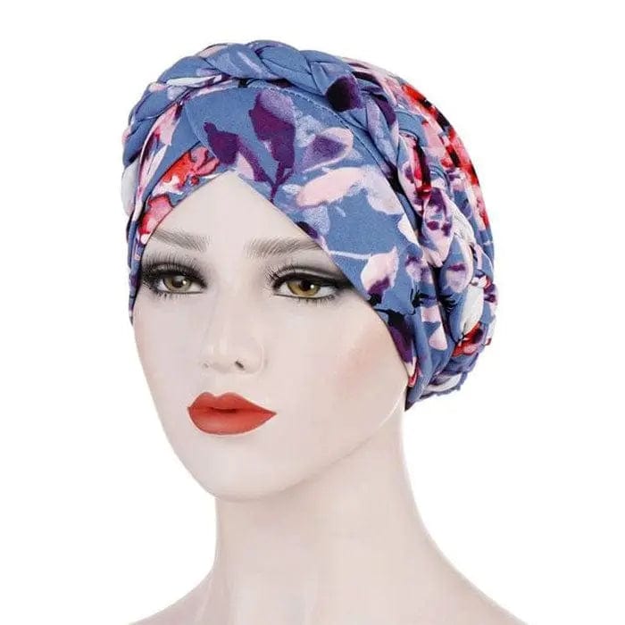 Turban Imprimé Fleuri Bleu