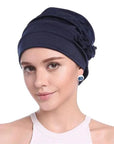 Turban à Fleur Couleur Bleu Marine - Perruque Femme