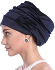 Turban à Fleur Couleur Bleu Marine - Perruque Femme