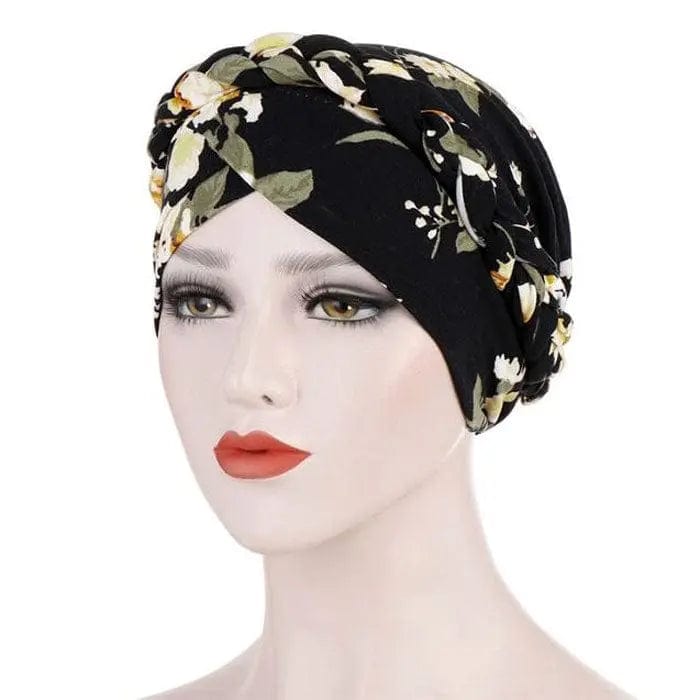Turban noir Motif fleur