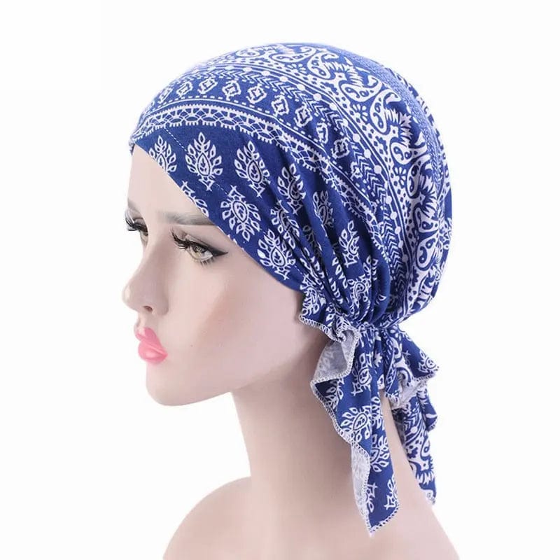 Foulard Turban Bleu Et Blanc - Perruque Femme
