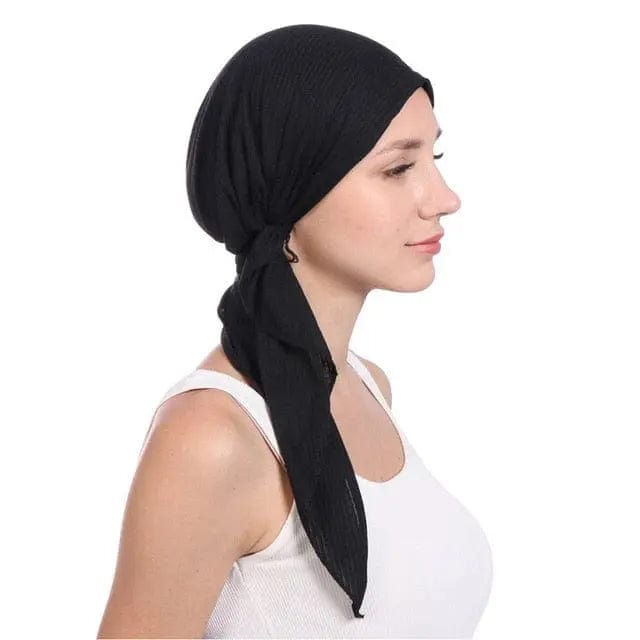 Foulard Turban Coton Couleur Noir - Perruque Femme
