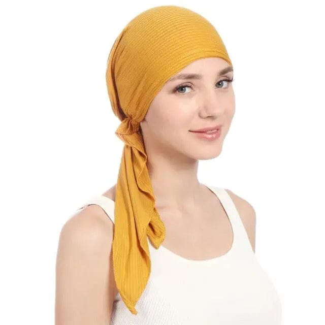 Foulard Turban Coton Jaune - Perruque Femme