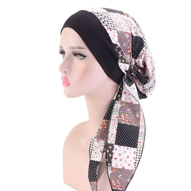 Foulard Turban Coton Motif Carreaux - Perruque Femme