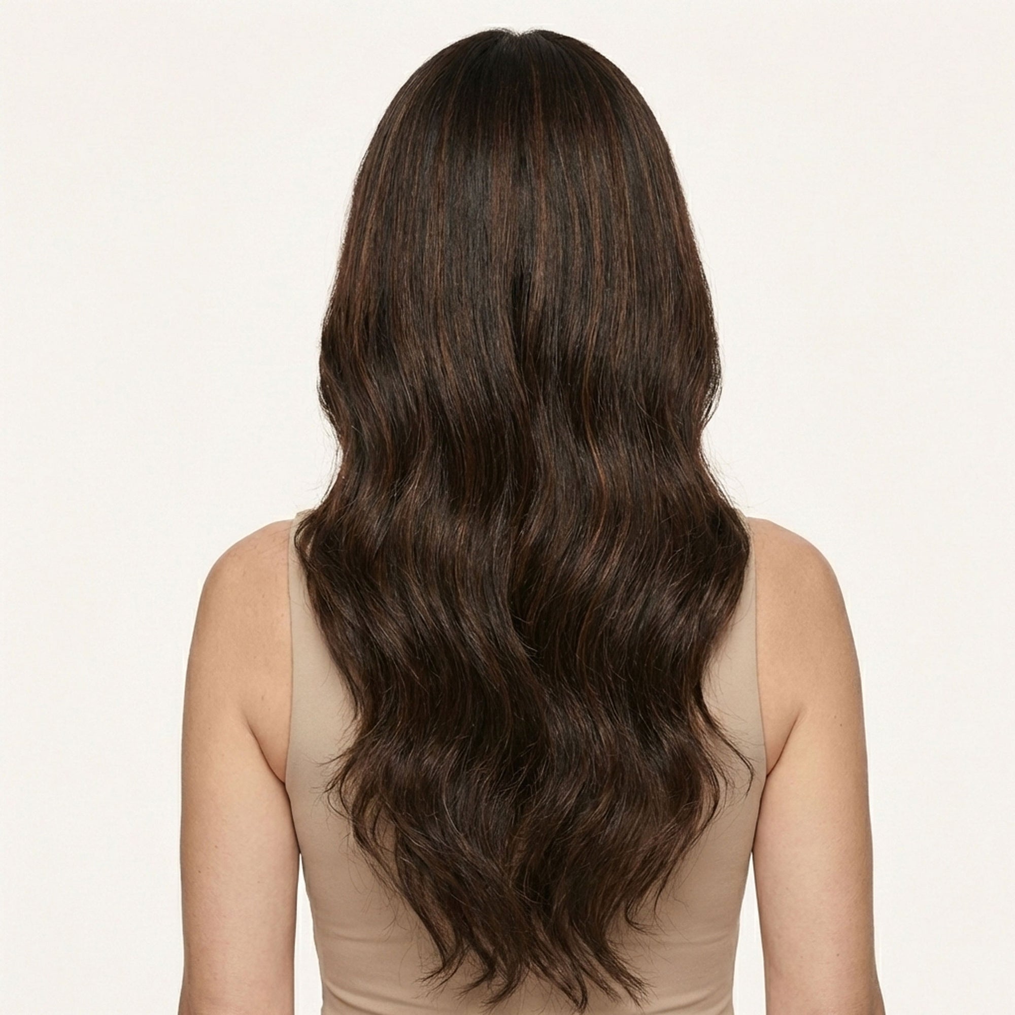 Perruque Naturelle Brune Longue - Daphné - dos