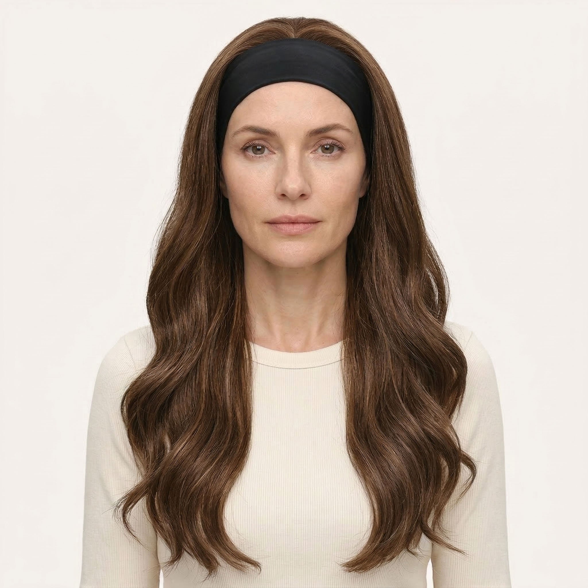 Perruque Synthétique Avec Bandeau Brune Longue Ondulée - Inès