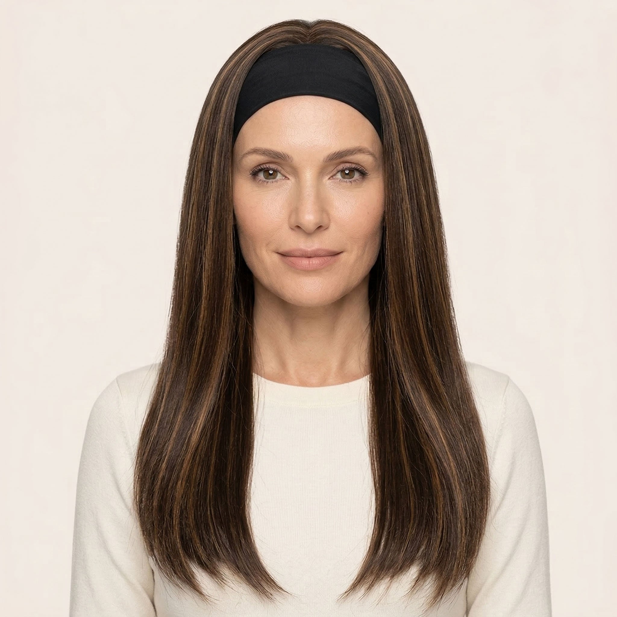 Perruque Synthétique Avec Bandeau Brune Longue  - Selena