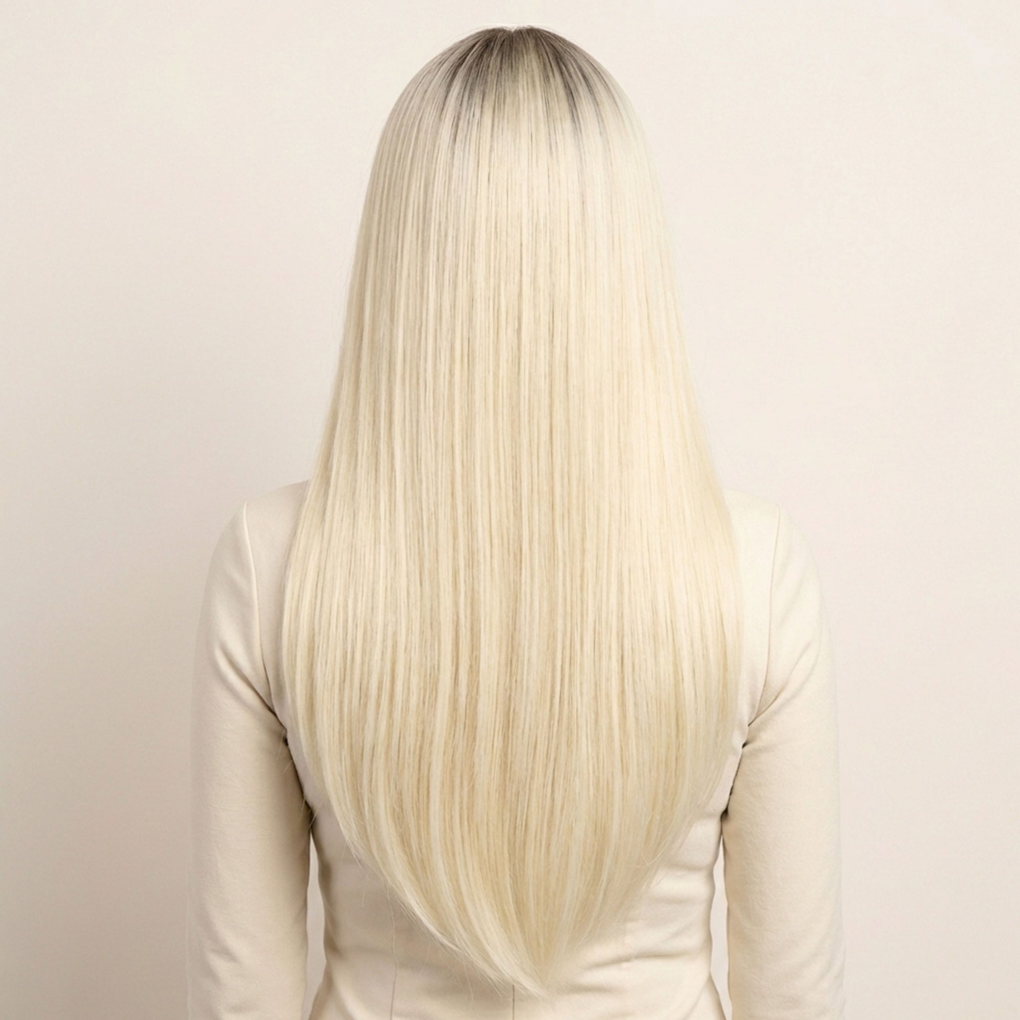 Perruque Synthétique Blonde A Frange Longue - Quitterie - dos