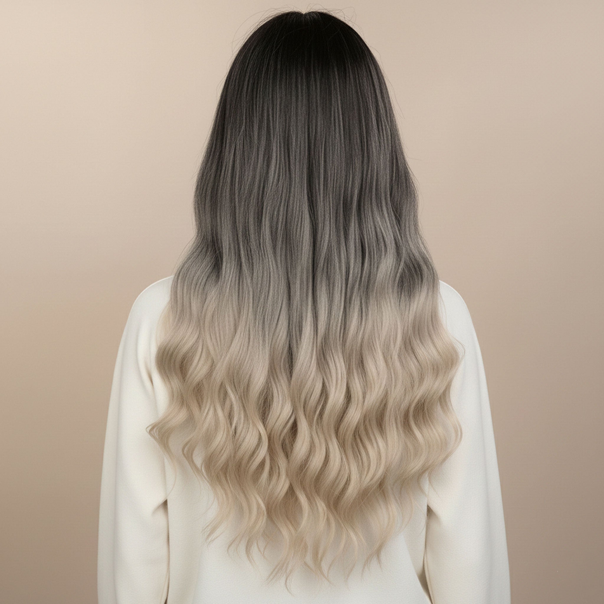 Perruque Synthétique Brune Longue & Ombré blond - Olivia - dos