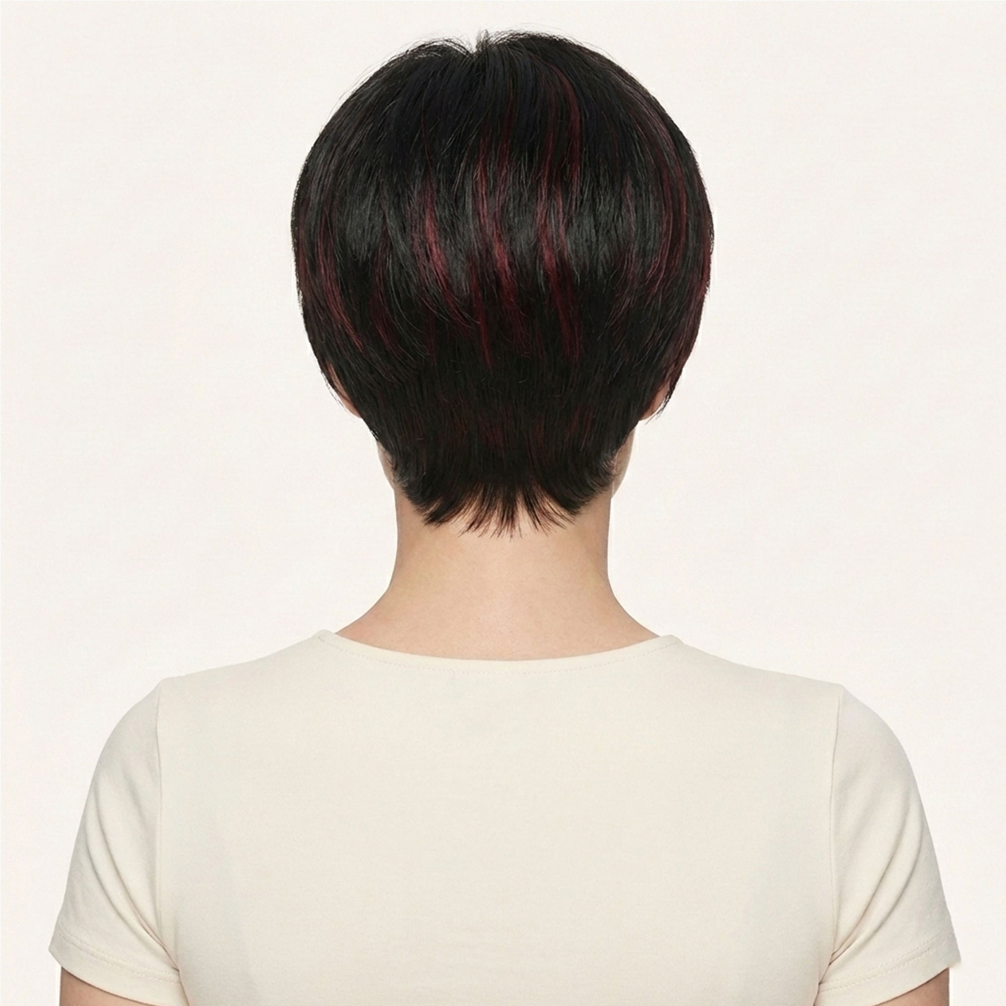 Perruque Synthétique Brune Méché Rouge Courte - Amélie - dos