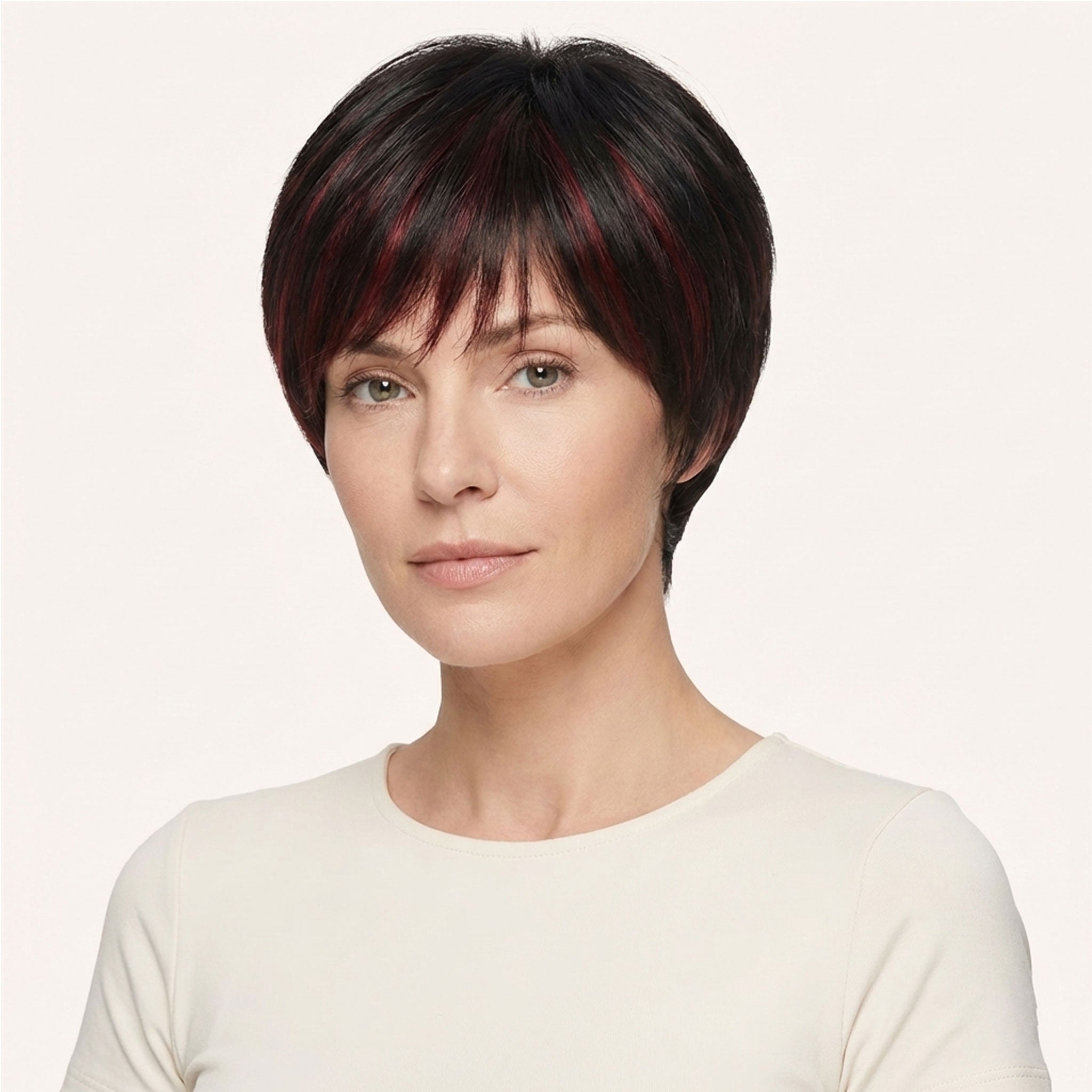 Perruque Synthétique Brune Méché Rouge Courte - Amélie