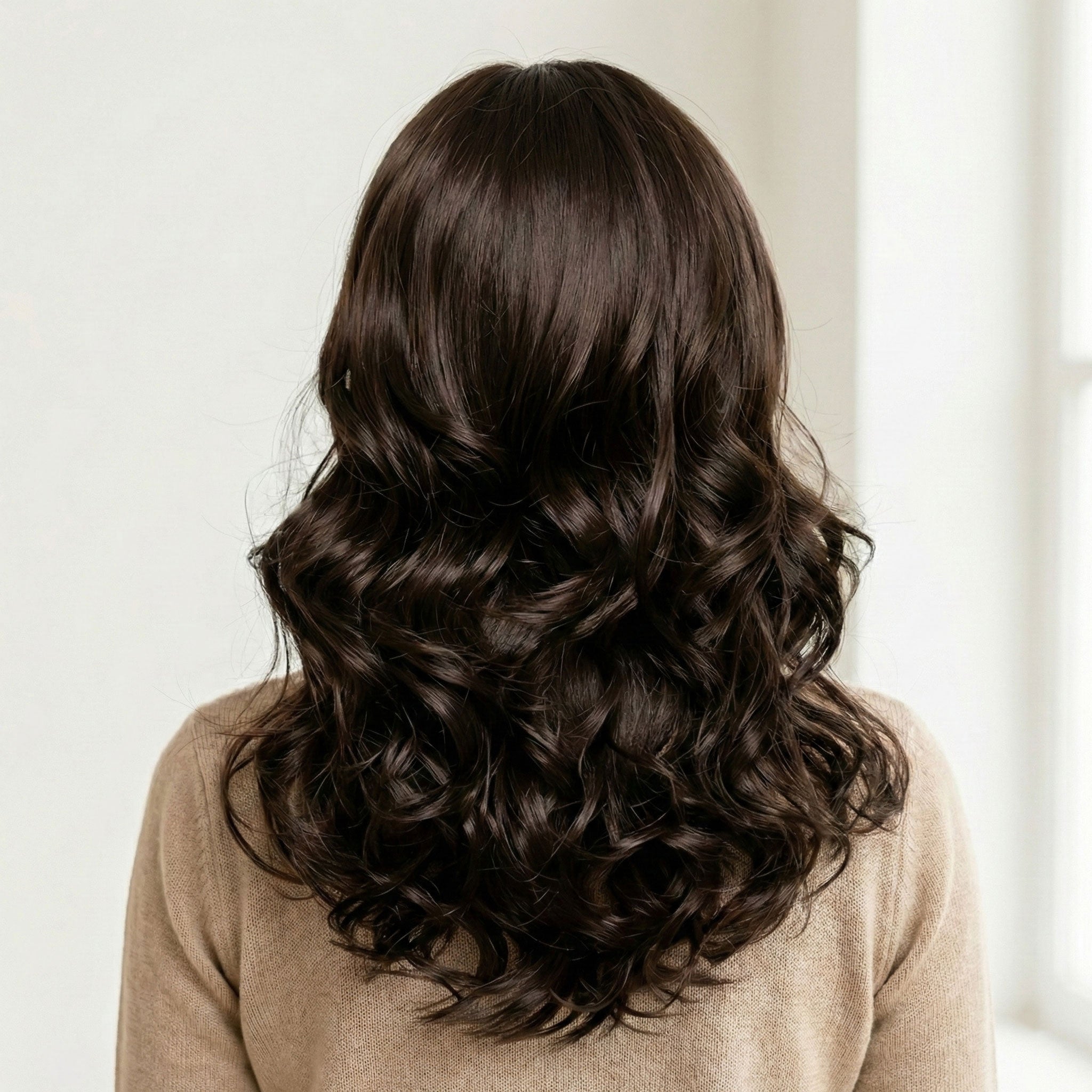 Perruque Synthétique Brune mi-longue - Marie - dos