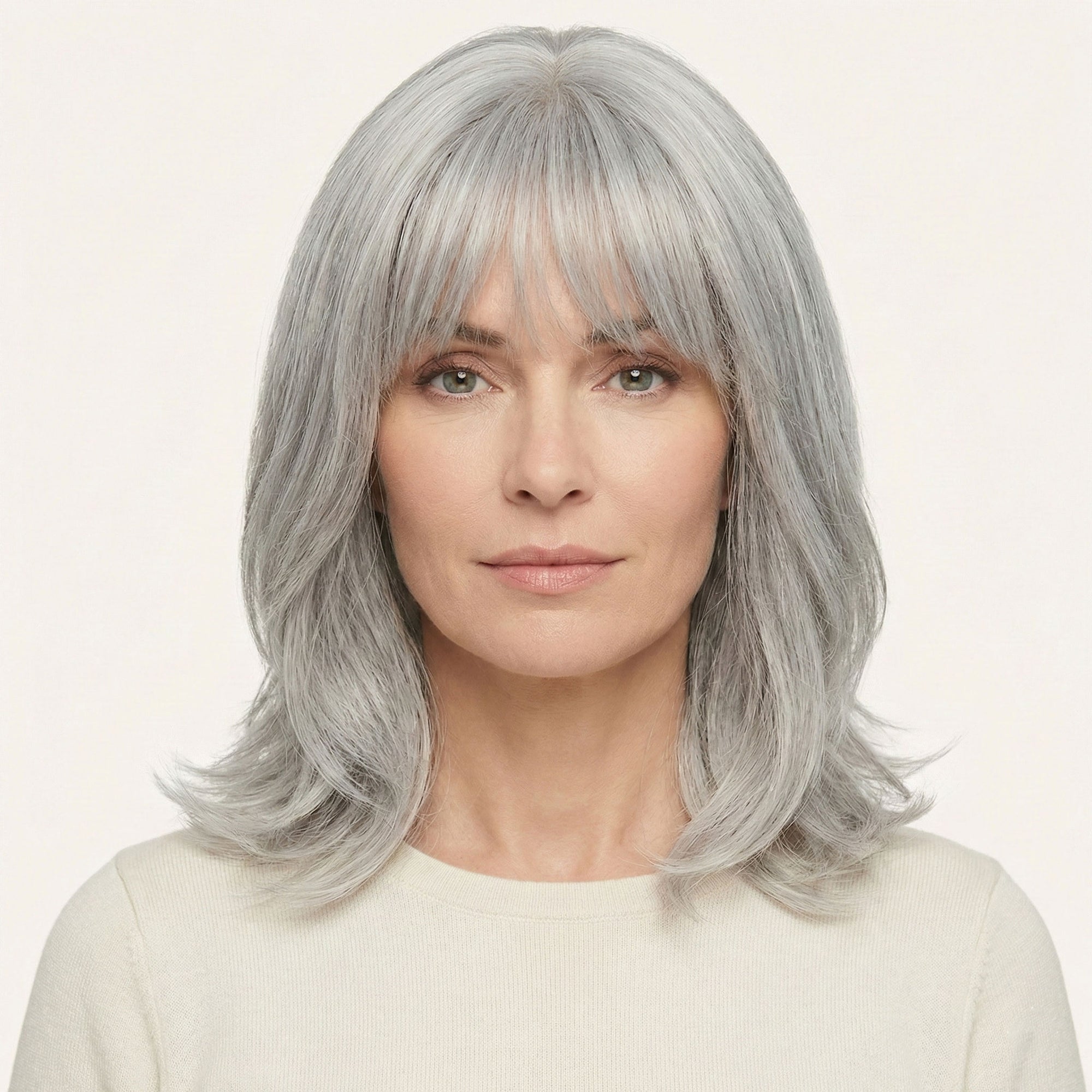 Perruque Synthétique Grise Mi-Longue - Inès
