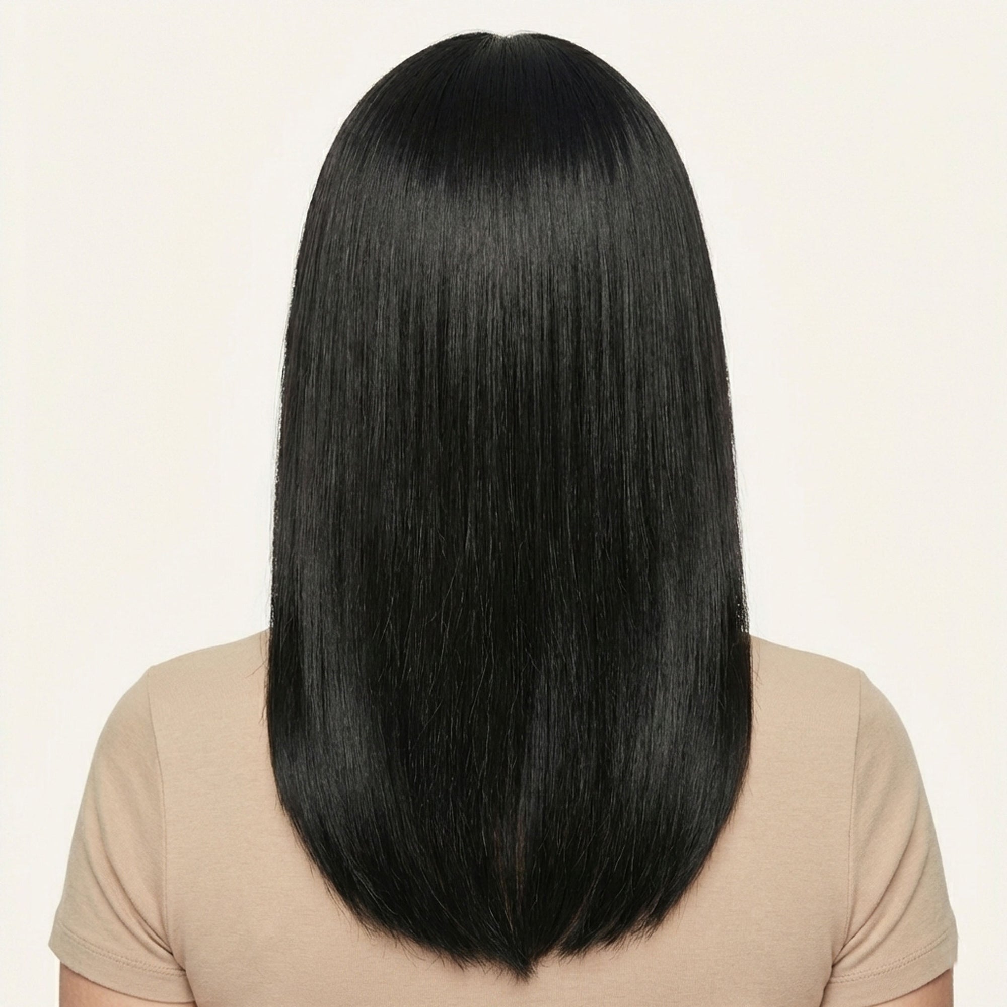 Perruque Synthétique Noire A Frange Mi-Longue - Xavière - dos