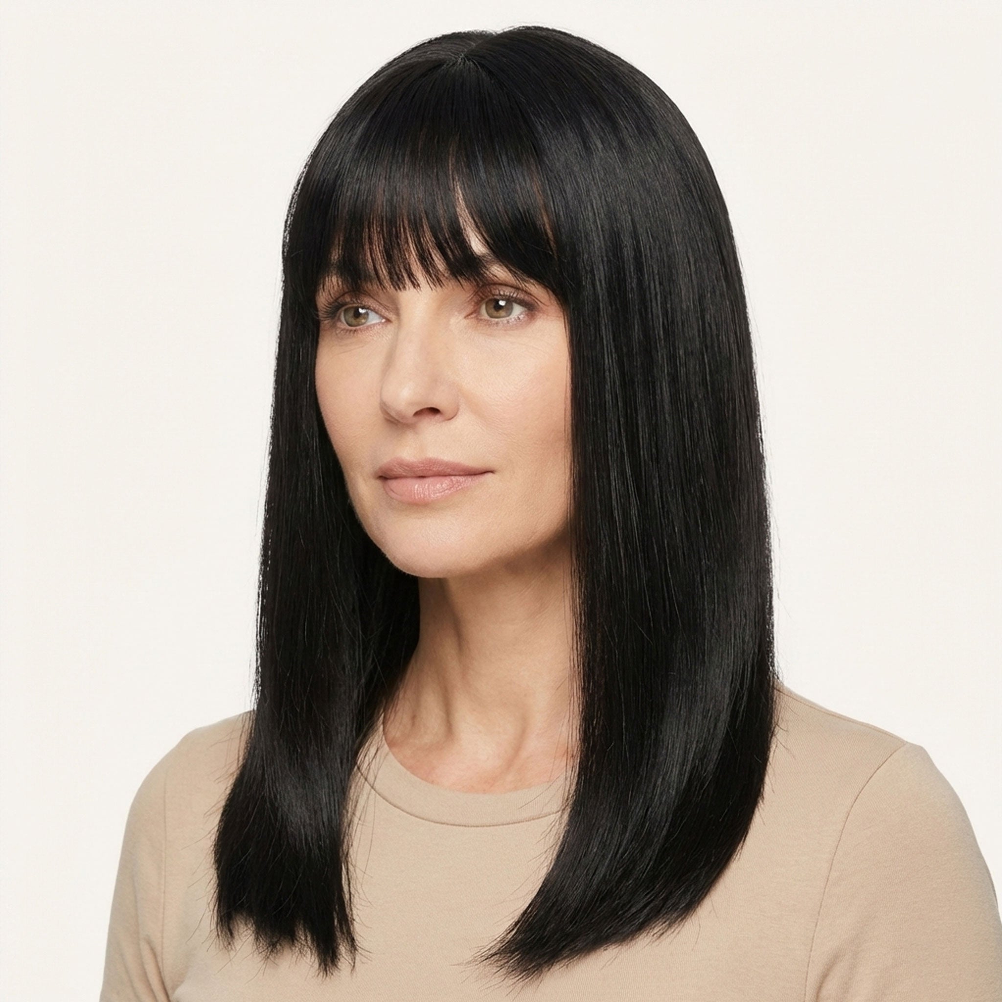 Perruque Synthétique Noire A Frange Mi-Longue - Xavière