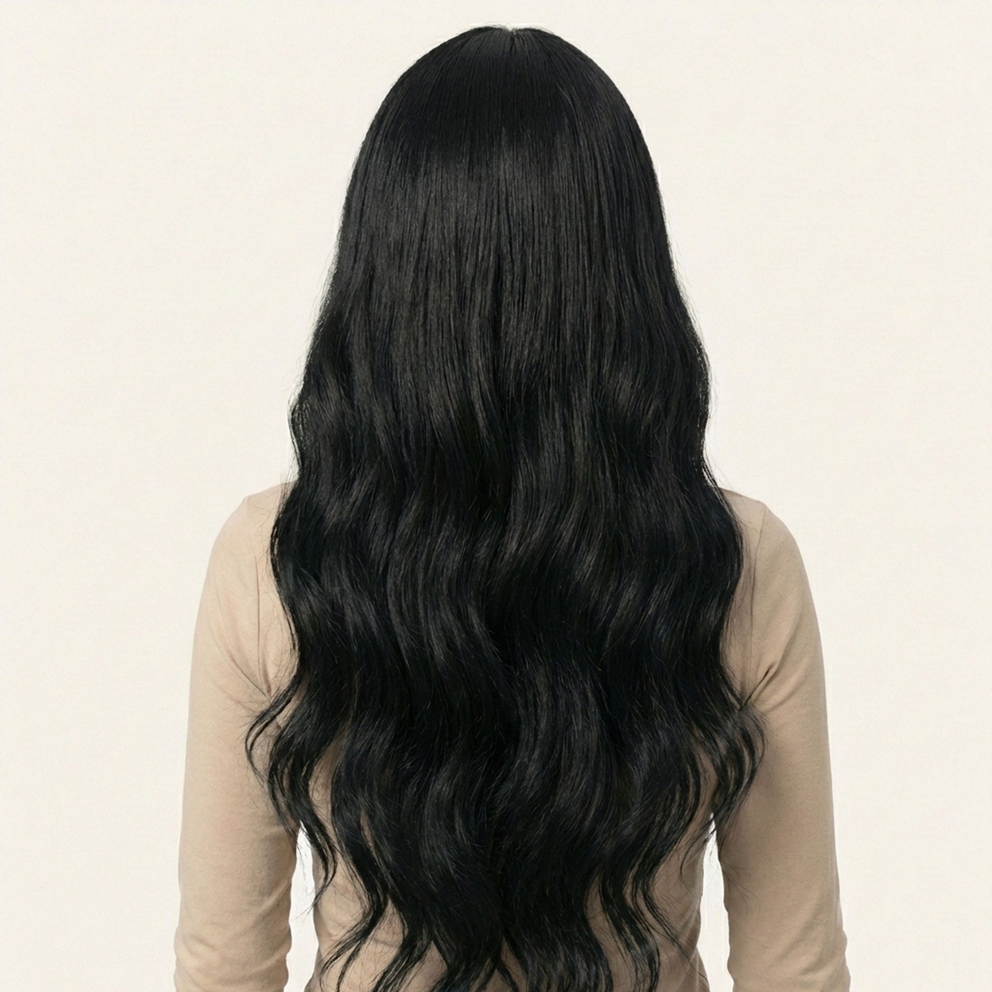 Perruque Synthétique Noire Bouclée A Frange Longue - Pauline - dos