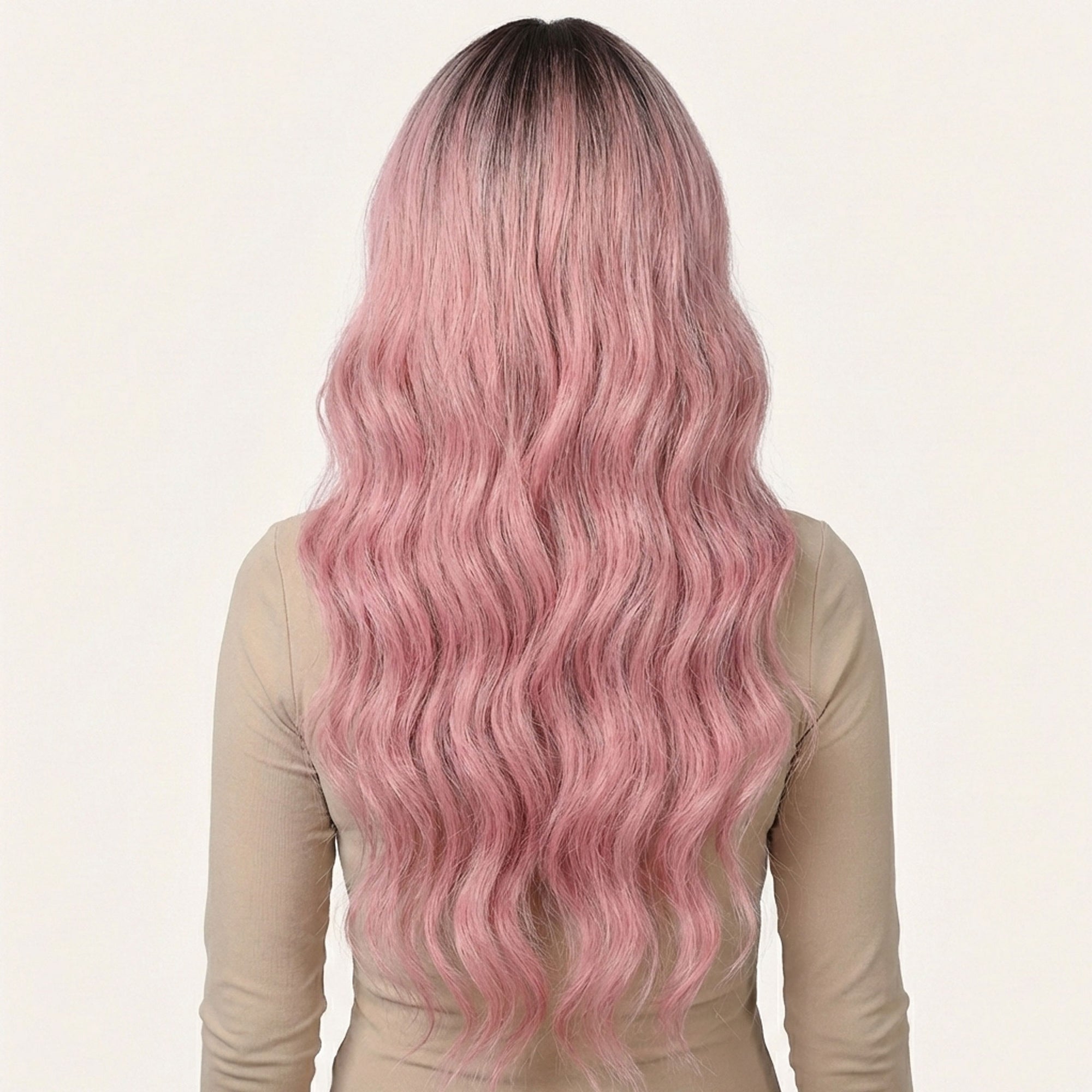 Perruque Synthétique Rose Bouclée Longue - Éliane - dos