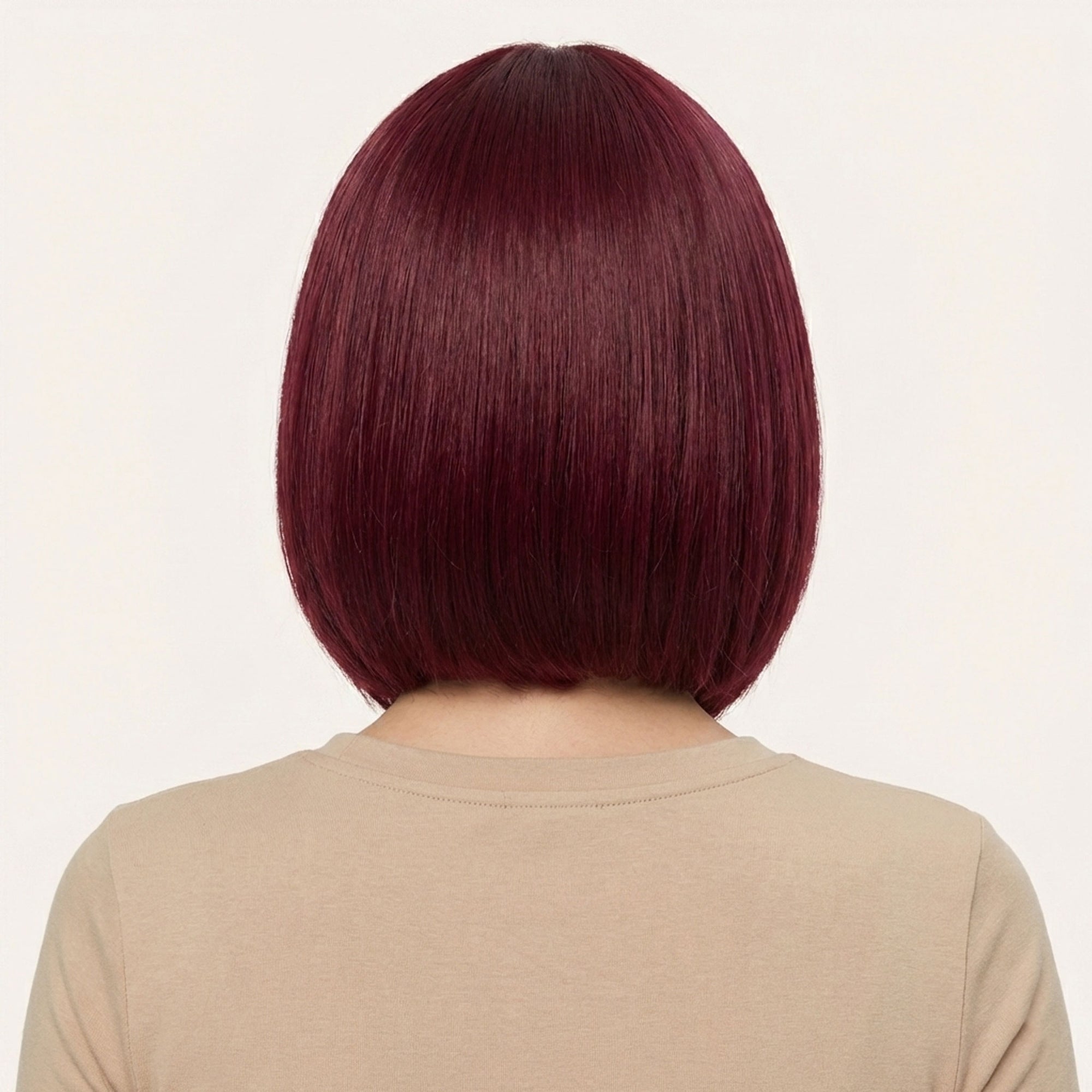 Perruque Synthétique Rouge Bordeaux A Frange Courte - Raymonde - dos