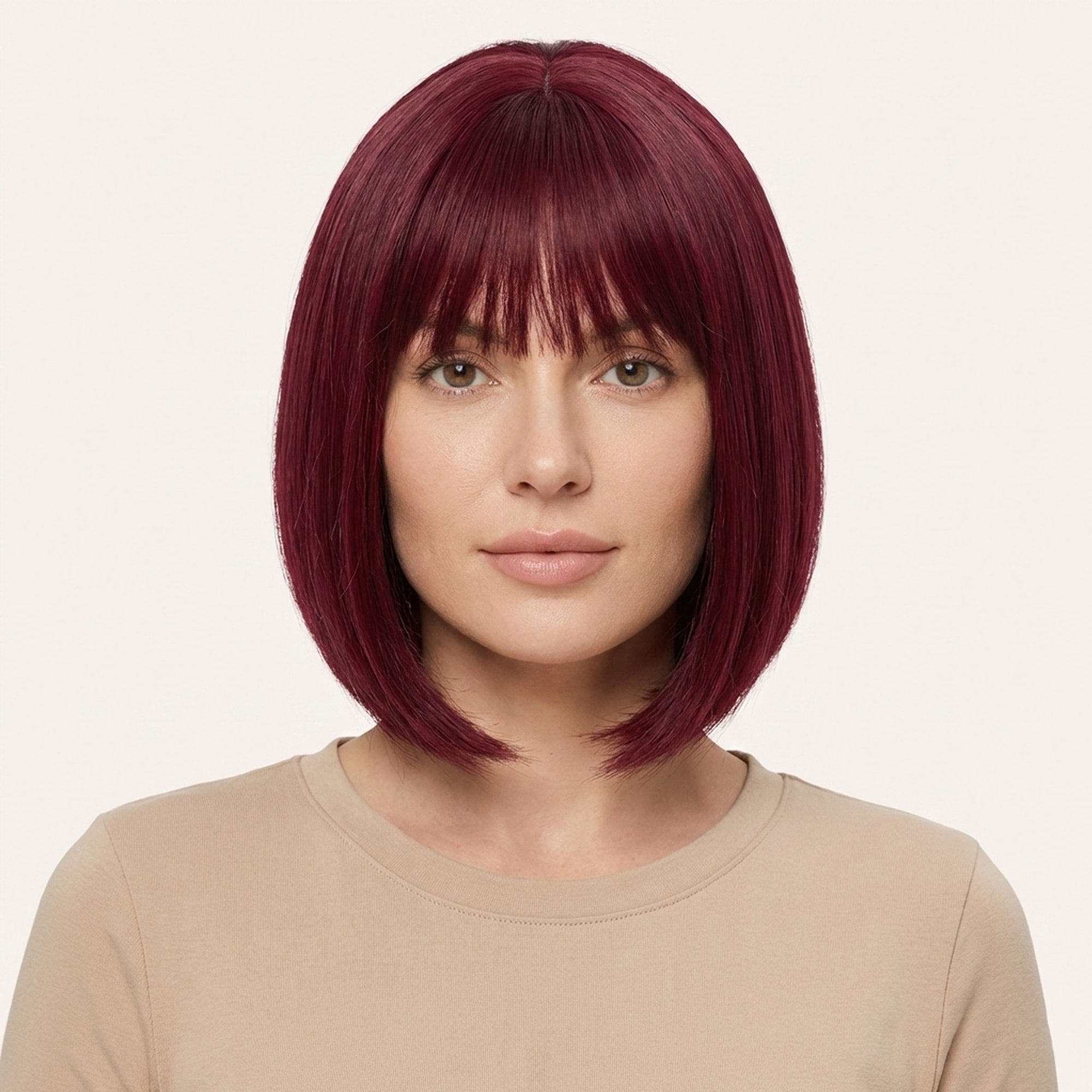 Perruque Synthétique Rouge Bordeaux A Frange Courte - Raymonde