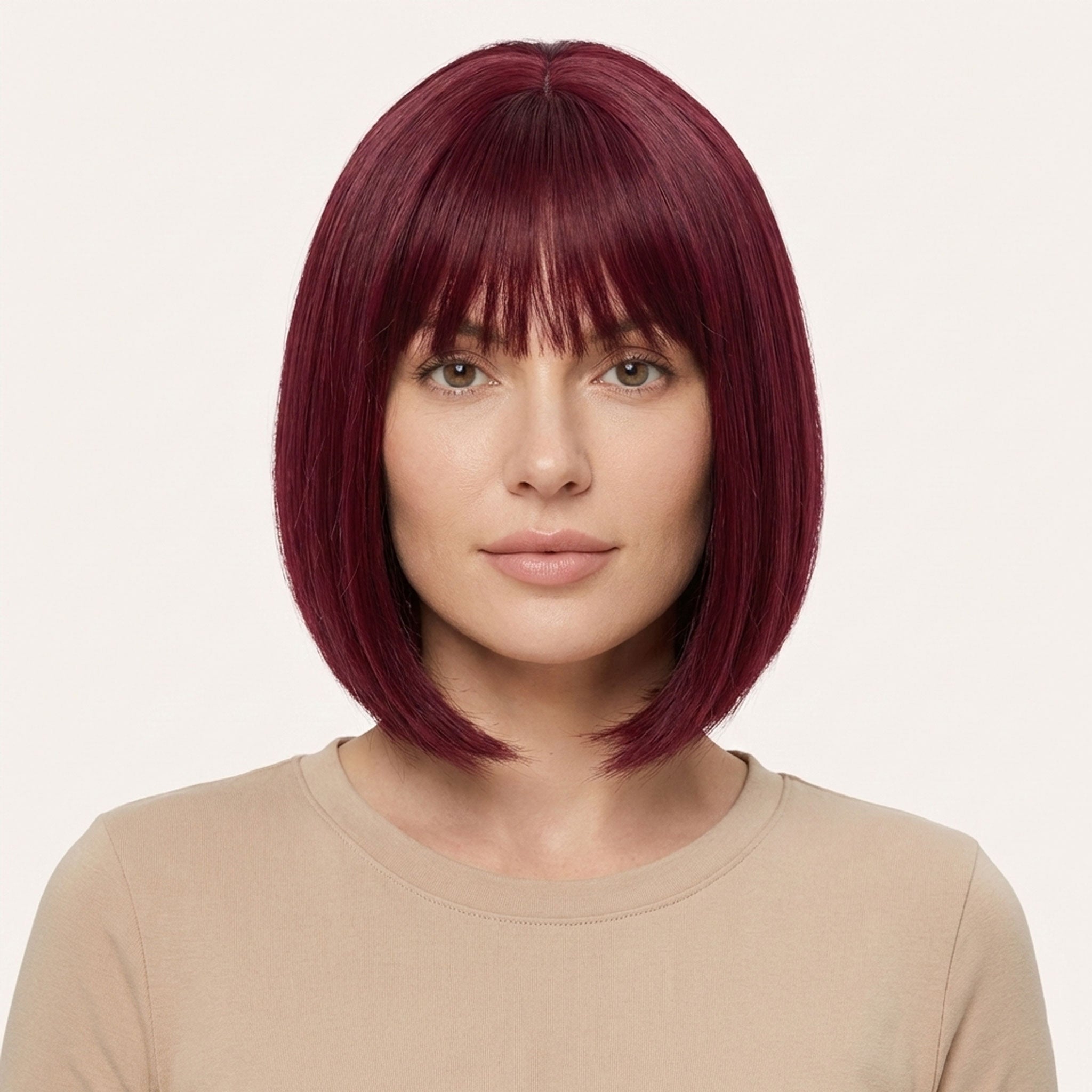 Perruque Synthétique Rouge Bordeaux A Frange Courte - Raymonde