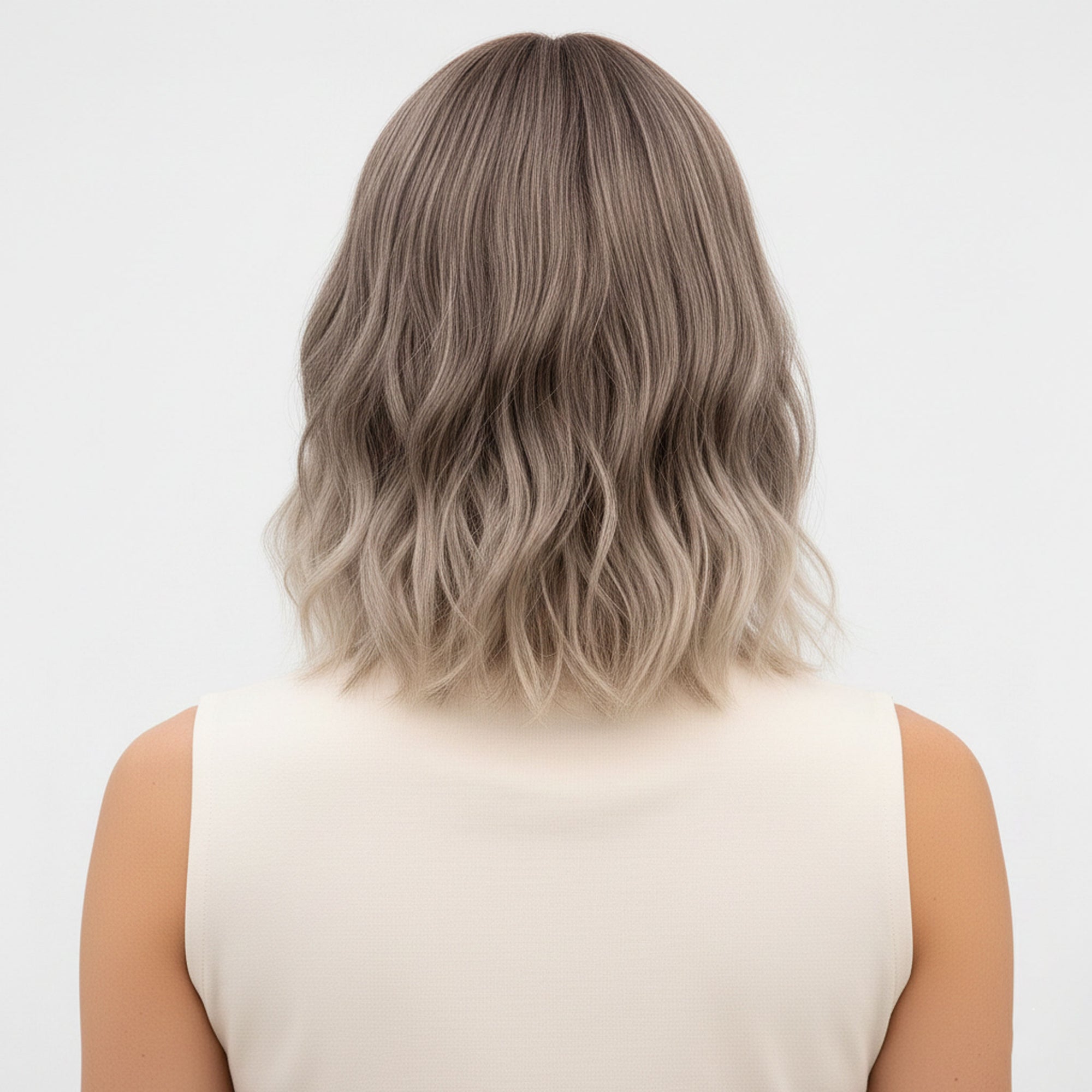 Perruque Synthétique Tie And Dye Brune Miel Mi-Longue - Mireille - dos