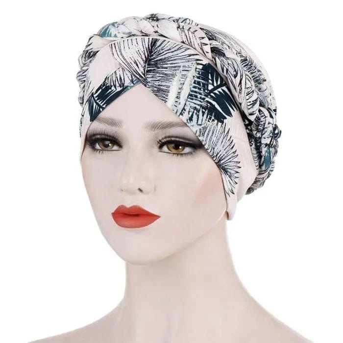 Turban Beige Motif Feuille - Perruque Femme