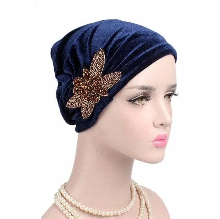 Turban Bleu Et Perles - Perruque Femme