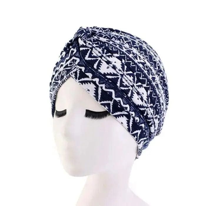 Turban Bleu Motif Blanc - Perruque Femme