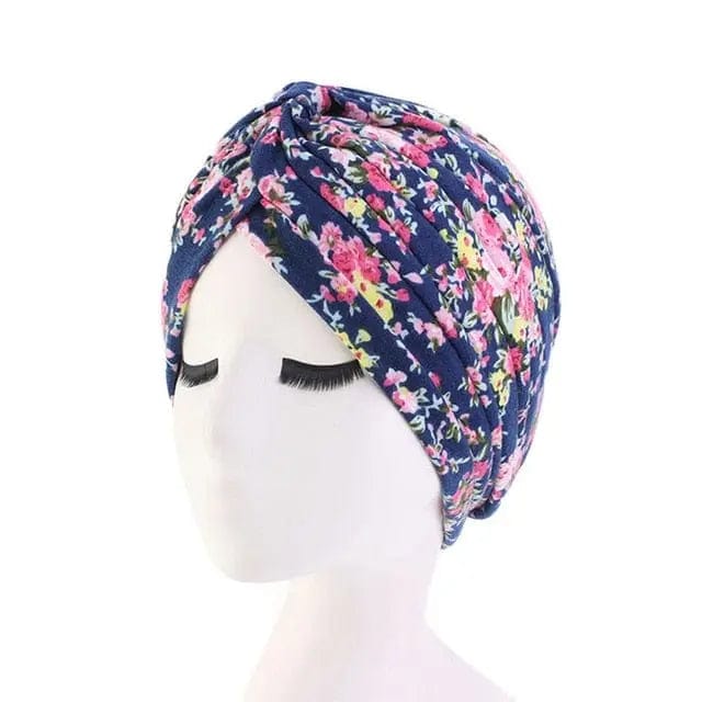 Turban Coton Bleu & Rose - Perruque Femme