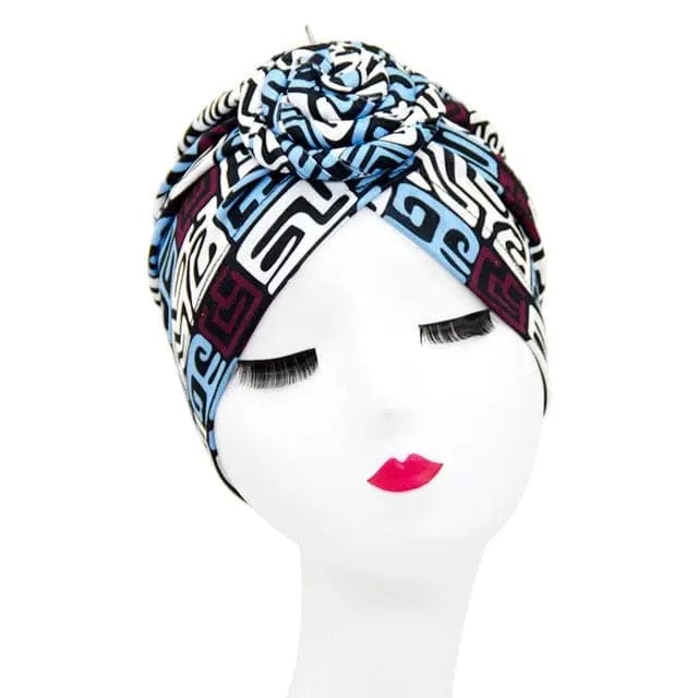 Turban Coton Bleu et Blanc - Perruque Femme